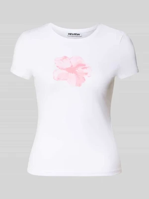 Wąsko skrojony T-shirt z mieszanki bawełny z kwiatowym printem Review
