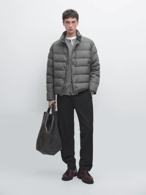 Water-Repellent Down-Blend Quilted Jacket - Szary - - Massimo Dutti - Male