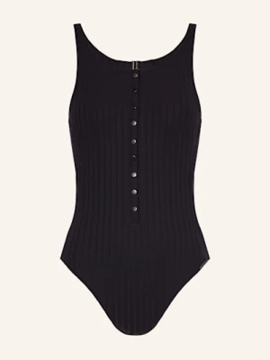 Watercult Strój Kąpielowy Henley Rib schwarz CZARNY