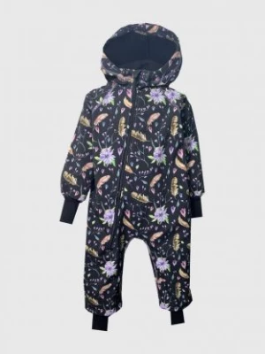 Waterproof Softshell Overall Comfy Flowers And Feathers Black Jumpsuit iELM