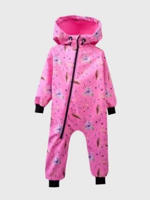Waterproof Softshell Overall Comfy Flowers And Feathers Pink Jumpsuit iELM