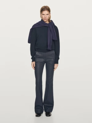 Waxed Flare Fit Trousers - Granatowy - - Massimo Dutti - Female