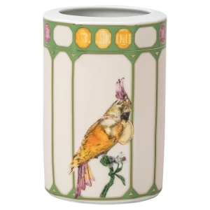 Wazon Idyllia, Porcelana, Nadrukowany motyw kryształu, kakadu, Mały, Różnokolorowy Swarovski