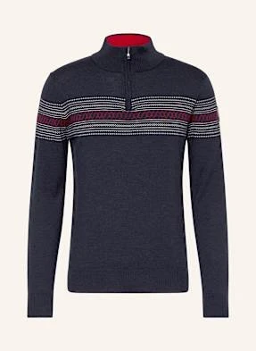We Norwegians Sweter Typu Troyer Signature Z Wełny Merino blau