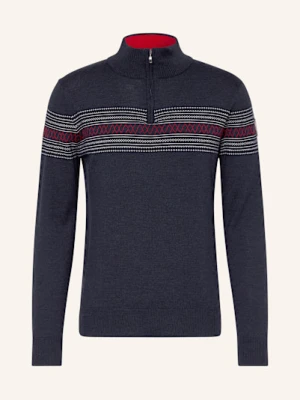 We Norwegians Sweter Typu Troyer Signature Z Wełny Merino blau