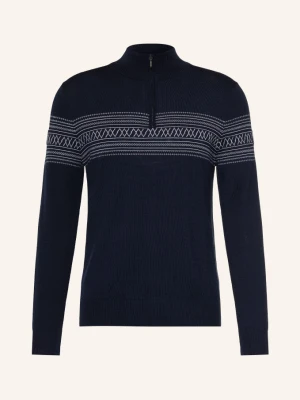 We Norwegians Sweter Typu Troyer Signature Z Wełny Merino blau