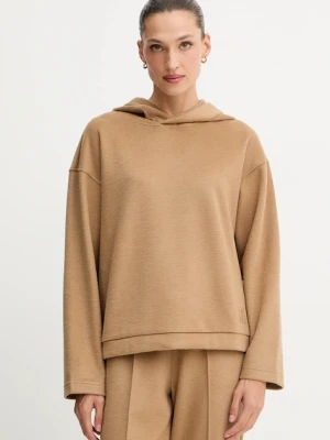 Weekend Max Mara bluza z dodatkiem wełny OSCURI damska kolor beżowy z kapturem gładka 2525926012600