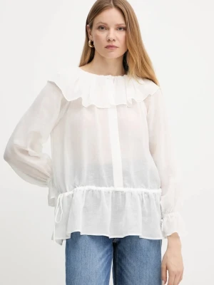 Weekend Max Mara bluzka z domieszką lnu damska kolor biały gładka 2515191013600
