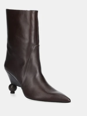 Weekend Max Mara botki skórzane Rollio damskie kolor brązowy na słupku 2525796055600