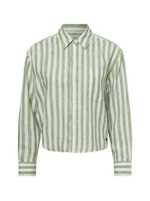 Weekend Max Mara Damska lniana bluzka koszulowa - Nolana Kobiety len zielony|biały w paski,