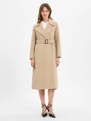 Weekend Max Mara Damski wełniany płaszcz - Manu Kobiety wełna ze strzyży beżowy jednolity,