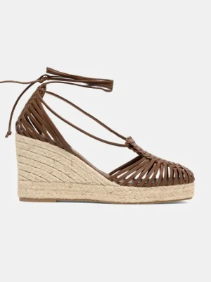 Weekend Max Mara espadryle skórzane QUIRINO kolor brązowy na koturnie 2515521115600
