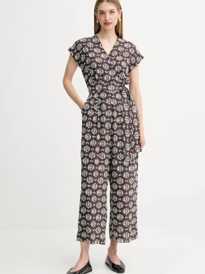 Weekend Max Mara kombinezon jedwabny ARIZONA kolor brązowy z dekoltem w szpic 2525246021600