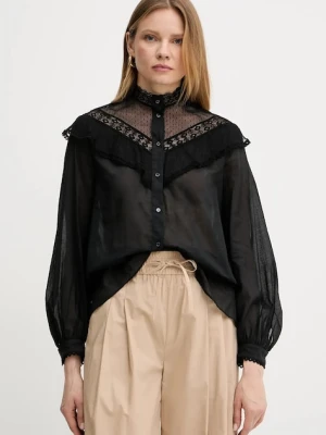 Weekend Max Mara koszula bawełniana damska kolor czarny regular ze stójką 2515111013600