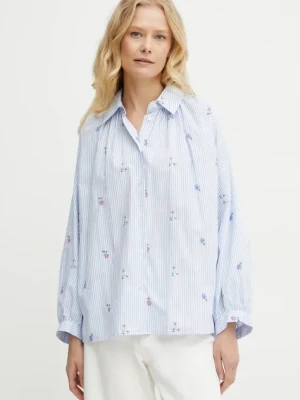 Weekend Max Mara koszula bawełniana damska kolor niebieski relaxed z kołnierzykiem klasycznym 2515111132600