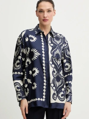 Weekend Max Mara koszula jedwabna LASTRA damska kolor granatowy regular z kołnierzykiem klasycznym 2615191011600