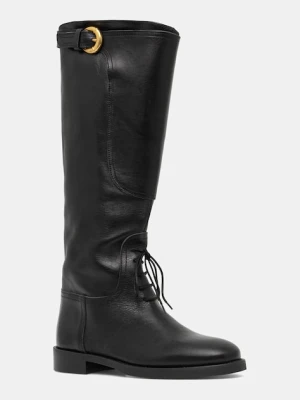 Weekend Max Mara kozaki skórzane Visby damskie kolor czarny na płaskim obcasie 2525796015600