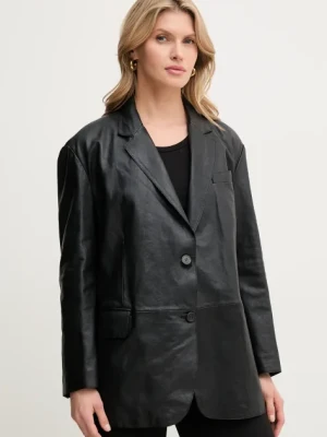 Weekend Max Mara kurtka skórzana kolor czarny przejściowa oversize 2515441031600