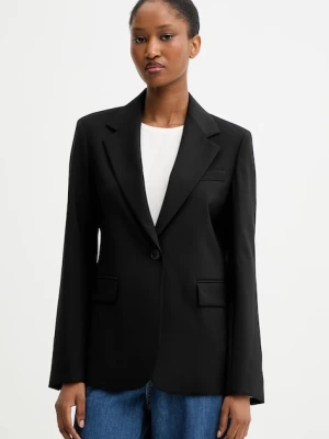 Weekend Max Mara marynarka wełniana LAMINE kolor czarny jednorzędowa gładka 2525046041600