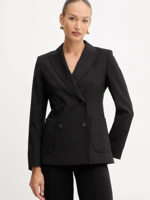 Weekend Max Mara marynarka wełniana ORNATI kolor czarny dwurzędowa gładka 2525046012600