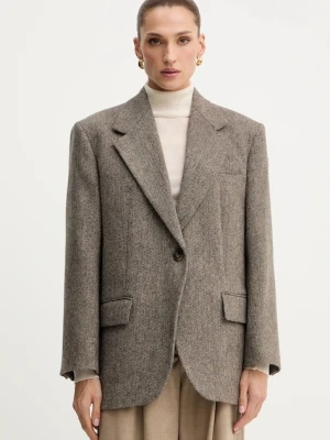 Weekend Max Mara marynarka wełniana TRONTO kolor brązowy jednorzędowa melanżowa 2525046042600