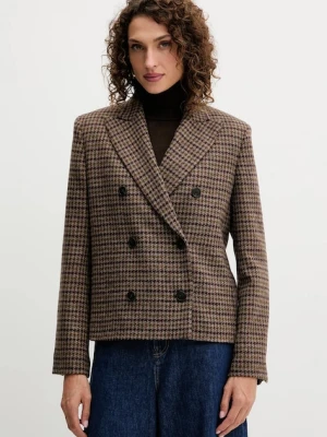 Weekend Max Mara marynarka z dodatkiem wełny GERUSIA kolor brązowy dwurzędowa wzorzysta 2525046032600