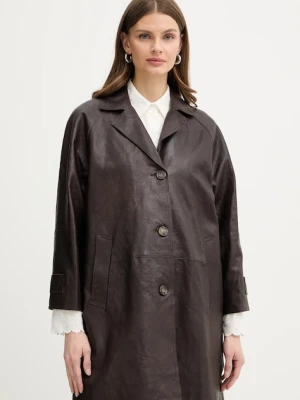 Weekend Max Mara płaszcz skórzany CAMINO kolor brązowy 2615471011600