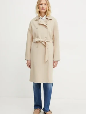 Weekend Max Mara płaszcz wełniany damski kolor beżowy przejściowy 2515011021600