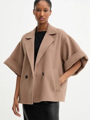 Weekend Max Mara płaszcz wełniany PERA damski kolor brązowy przejściowy oversize 2525086021600