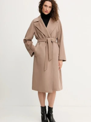 Weekend Max Mara płaszcz wełniany RESINA damski kolor brązowy przejściowy oversize 2525016031600