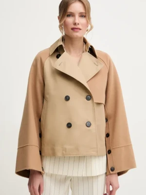 Weekend Max Mara płaszcz z domieszką wełny kolor brązowy przejściowy dwurzędowy 2515081041600