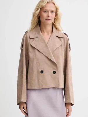 Weekend Max Mara płaszcz zamszowy MAGA kolor beżowy 2525446061600