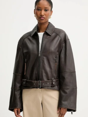 Weekend Max Mara ramoneska skórzana EGIZIO kolor brązowy przejściowa oversize 2525446011600
