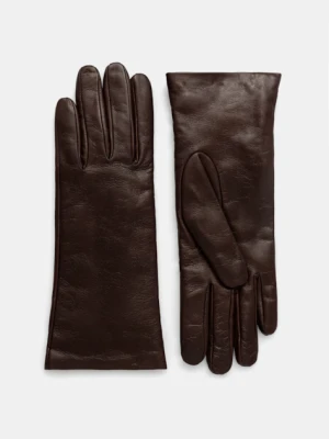 Weekend Max Mara rękawiczki skórzane SENAPESHORT damskie kolor brązowy 2525566035600