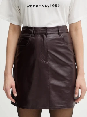 Weekend Max Mara spódnica skórzana ONCIA kolor bordowy mini prosta 2615401011600