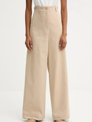 Weekend Max Mara spodnie bawełniane ALFEO damskie kolor beżowy szerokie high waist 2525136101600