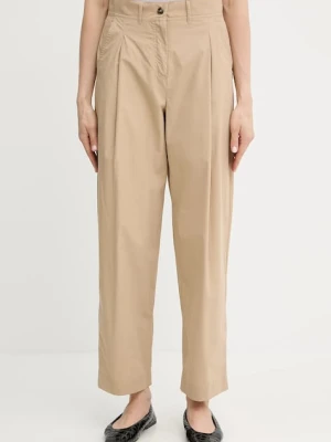 Weekend Max Mara spodnie bawełniane damskie kolor beżowy proste high waist 2515131013600
