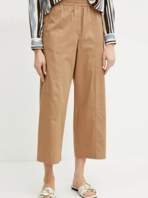 Weekend Max Mara spodnie bawełniane damskie kolor beżowy proste high waist 2515131092600