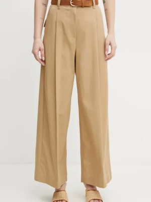Weekend Max Mara spodnie bawełniane damskie kolor beżowy szerokie high waist 2515131121600