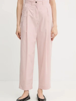 Weekend Max Mara spodnie bawełniane damskie kolor różowy proste high waist 2515131013600