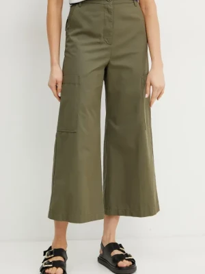 Weekend Max Mara spodnie bawełniane damskie kolor zielony szerokie high waist 2515131081600