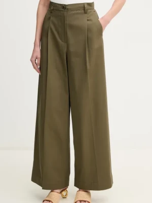 Weekend Max Mara spodnie bawełniane damskie kolor zielony szerokie high waist 2515131121600