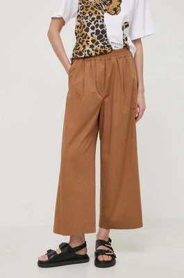 Weekend Max Mara spodnie bawełniane kolor brązowy szerokie high waist 2415131142600