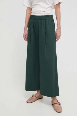 Weekend Max Mara spodnie bawełniane kolor zielony szerokie high waist 2415131142600