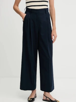 Weekend Max Mara spodnie bawełniane VETTURA damskie kolor granatowy szerokie high waist 2525136121600