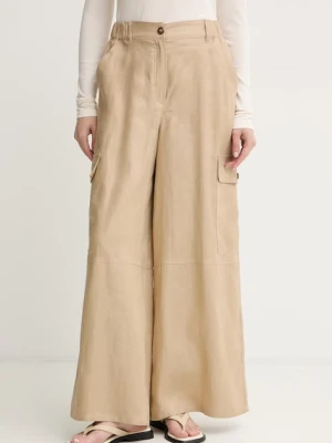 Weekend Max Mara spodnie cargo damskie lniane beżowy