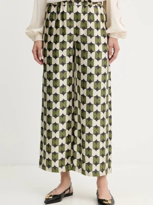 Weekend Max Mara spodnie jedwabne FIBBIA damskie kolor zielony proste high waist 2525136142600
