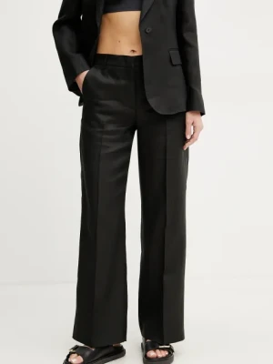 Weekend Max Mara spodnie lniane damskie kolor czarny szerokie high waist 2515131052600