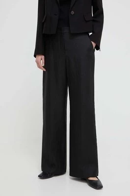 Weekend Max Mara spodnie lniane kolor czarny szerokie high waist 2415131022600