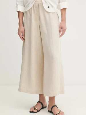 Weekend Max Mara spodnie wide leg damskie lniane FELINO beżowy